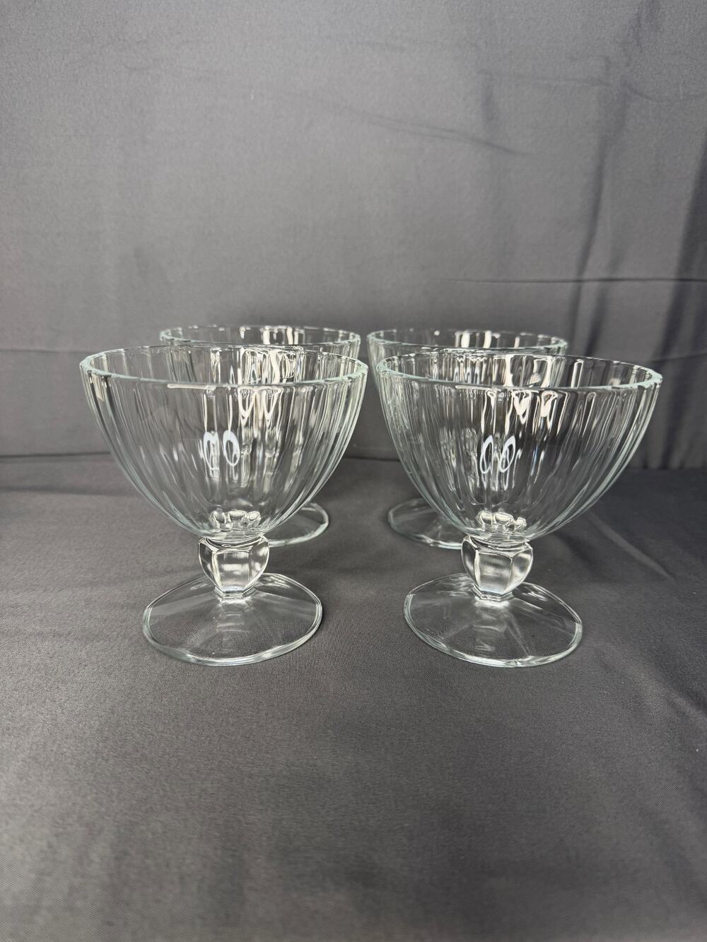 Vintage Luminarc Dessert Bowls 4.5" Ribbed Footed Clear Glass France Set of 4